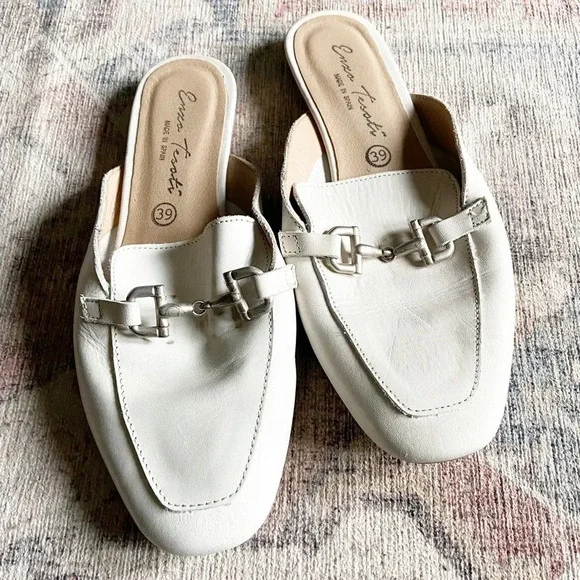 Ivory Leather Mule Loafer Slides Enzo Testoni Size 8 39 Quiet Luxury Preppy - Picture 2 of 13